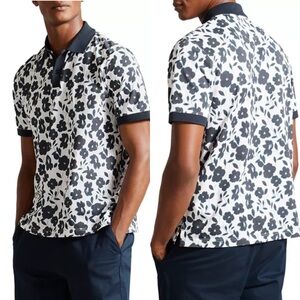 NWT Ted Baker Baskst Floral Print Short Sleeve Polo